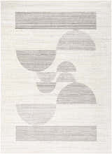 Close-up of Westcourt Area Rug with a gray striped geometric pattern on a light background. Design-Rectangle-57