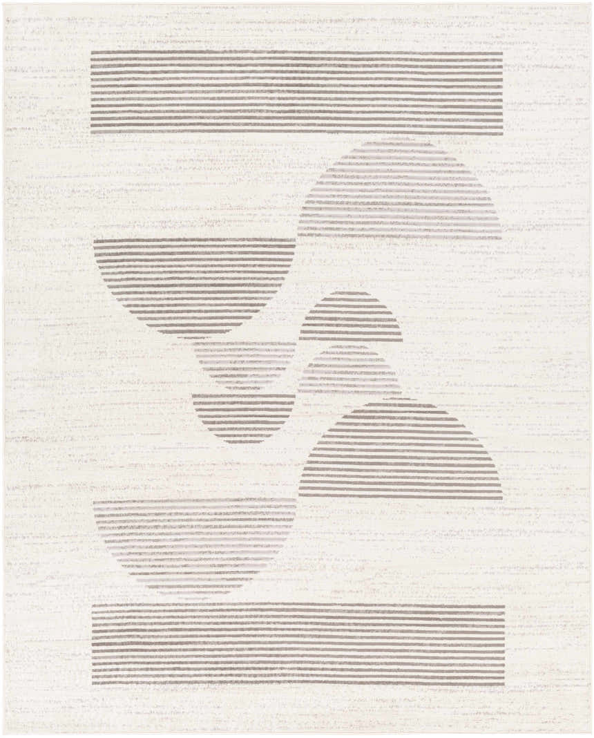 Close-up of Westcourt Area Rug with a geometric pattern of gray stripes on a textured ivory background. Design-Rectangle-71010