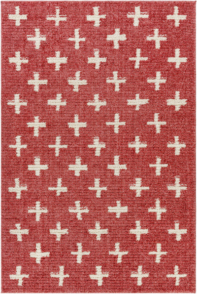 Anda White Cross on Red Plush Rug - Clearance