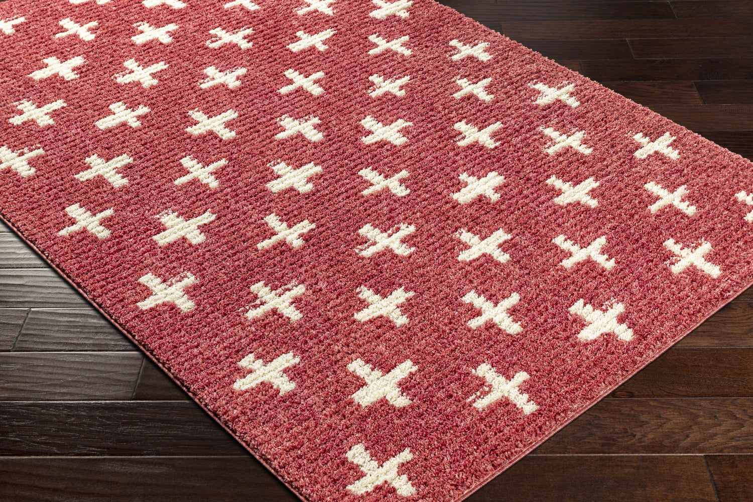 Anda White Cross on Red Plush Rug - Clearance