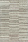 Close-up of the Xanti Area Rug. Hand-tufted 100% wool rug with ash, sage, and warm gray horizontal stripes. Contemporary style. Design-Rectangle-576