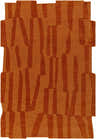 Close-up of the Yonah Orange Abstract Area Rug. Hand-loomed wool rug with dark red, desert tan, and light brown abstract stripes. Design-Rectangle-576