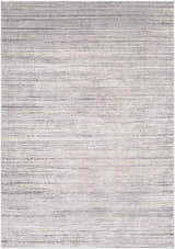 Close-up of the Yemassee Tibetan Striped Area Rug. Charcoal, ivory, gray, and tan horizontal stripes. Contemporary style. Design-Rectangle-5376