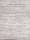 Close-up of the Yemassee Tibetan Striped Area Rug. Charcoal, ivory, medium gray, and tan stripes create a textured, modern look. Design-Rectangle-710103