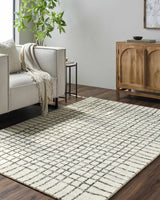 Yates White Grid Wool Area Rug