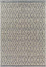 Close-up of the Yank Area Rug, a hand-woven rug with a gray and light brown diamond pattern. Farmhouse style. Design-Rectangle-576