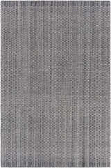 Close-up of the hand loomed Light Gray Area Rug, showing its woven texture and charcoal and cream color variations. Design-Rectangle-576