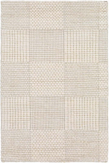 Close-up of the hand woven Yarrabilba Area Rug; off-white wool with a contemporary grid and textured pattern. Design-Rectangle-23