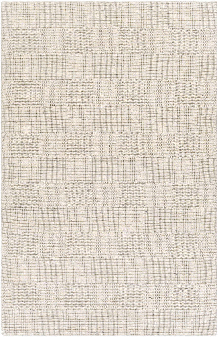 Close-up of the hand woven Yarrabilba Area Rug. Off-white rug with a subtle geometric pattern and woven texture. Design-Rectangle-575