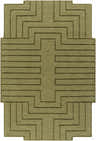 Close-up of the Yavor Green Geometric Area Rug. Moss and prairie dust hues form a modern, geometric design. Design-Rectangle-576
