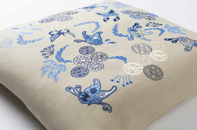 Zachary Blue Embroidered Butterfly Throw Pillow - Clearance