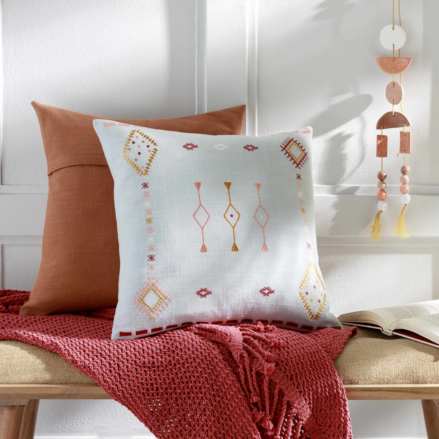 Zada White Geometric Pattern Throw Pillow - Clearance