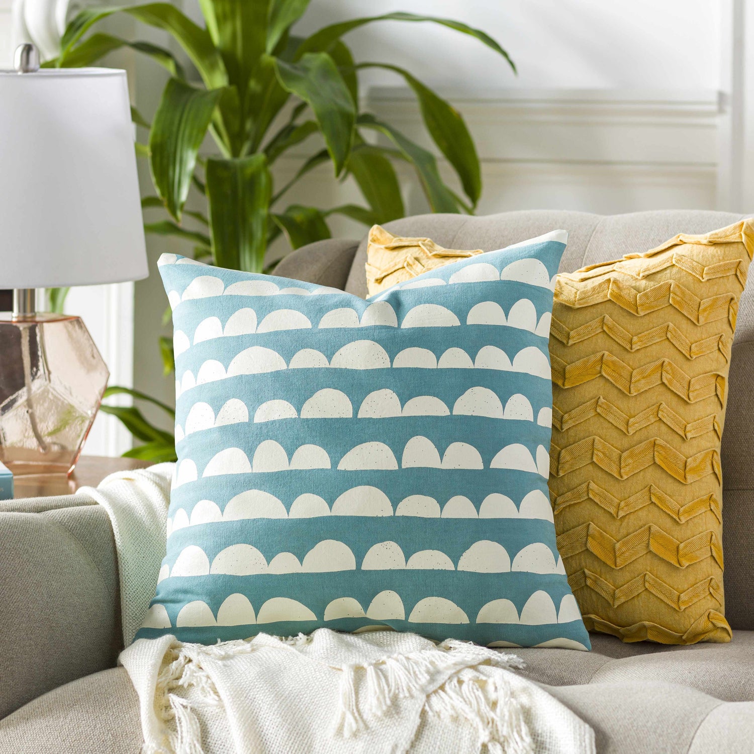 Zastron Sky Blue Waves Throw Pillow - Clearance