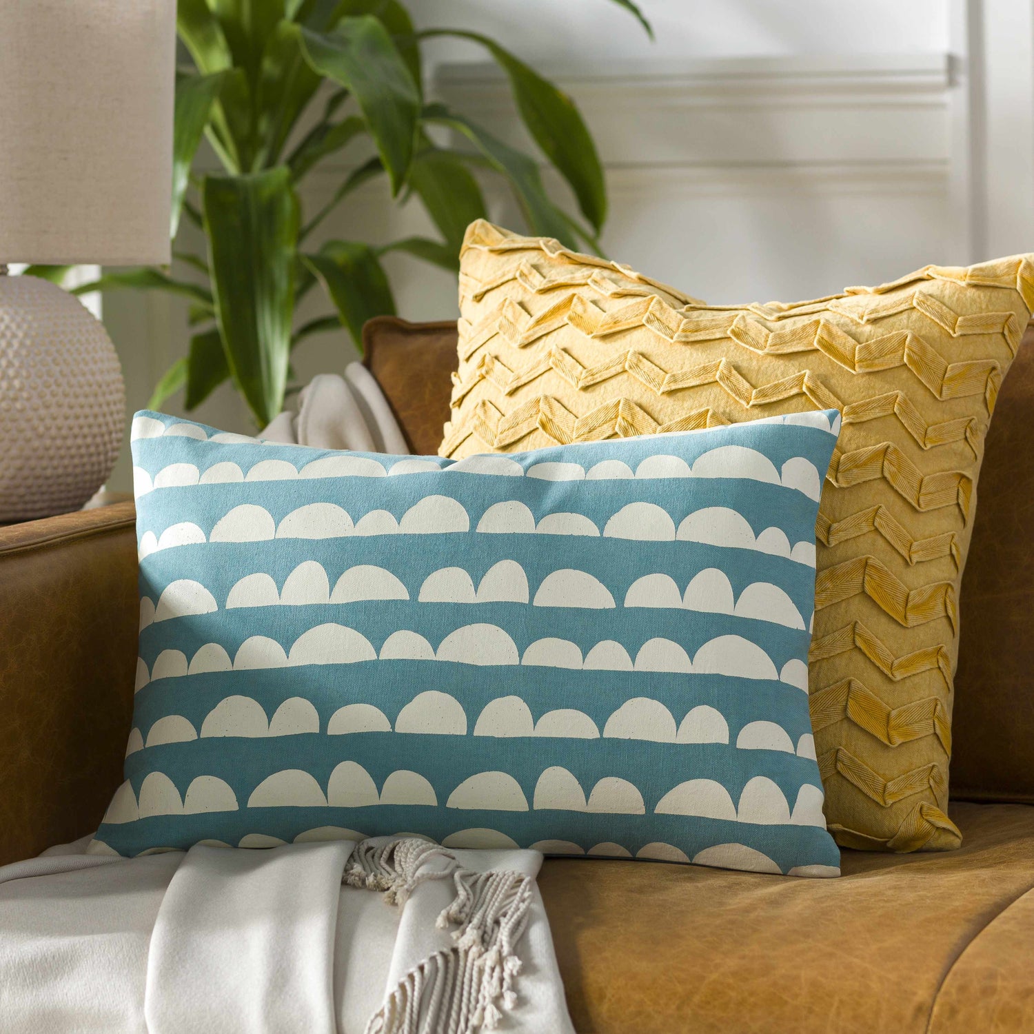Zastron Sky Blue Waves Throw Pillow - Clearance