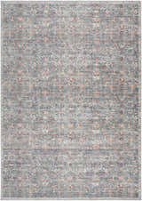 Close-up of the Zilya Area Rug. Machine-woven rug in dark brown, green, peach, rust, sage, and white. Traditional style. Design-Rectangle-69