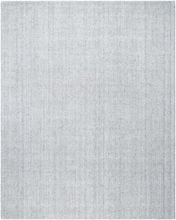 Close-up of Zareh Gray Blue Solid Area Rug showing subtle texture and light silver and gray colors. Hand-loomed rug. Design-Rectangle-810
