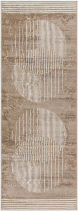 Close-up of Zeke Area Rug with bone and mocha geometric pattern. Contemporary style. Design-Runner-2773
