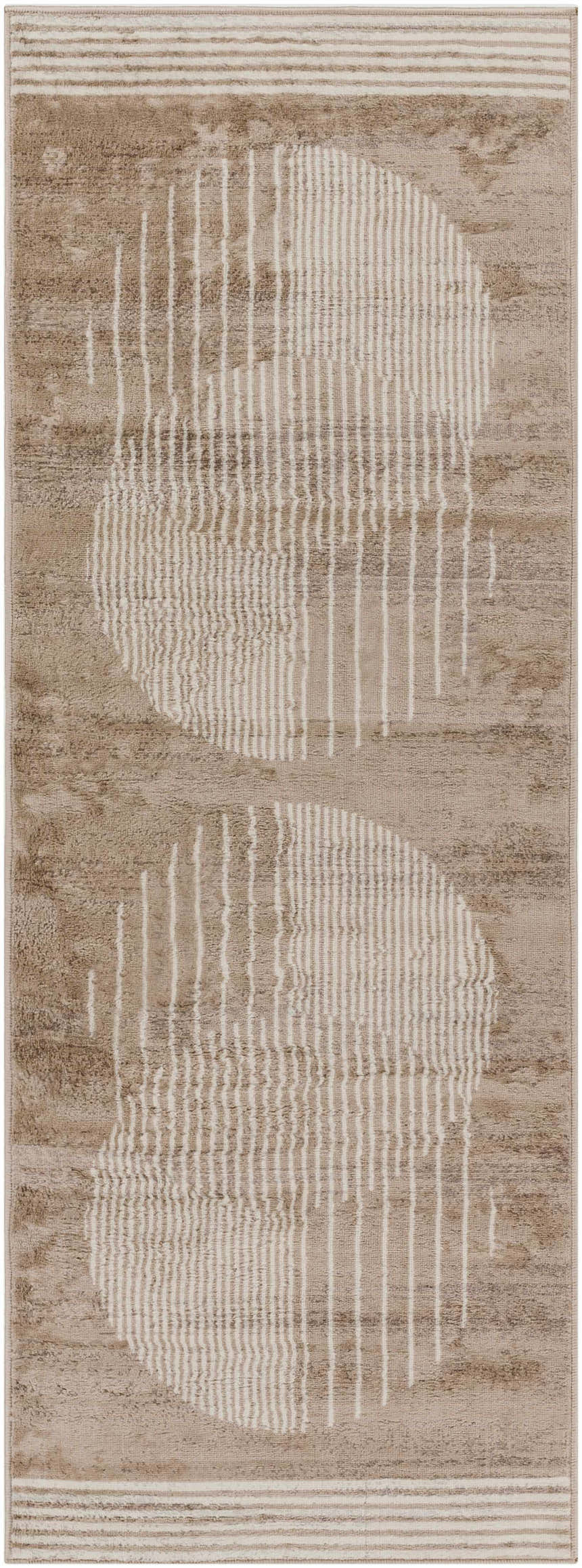 Close-up of Zeke Area Rug with bone and mocha geometric pattern. Contemporary style. Design-Runner-2773
