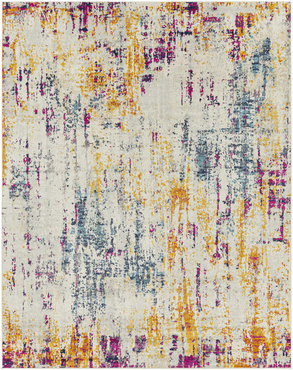 Close-up of Zellwood Colorful Stripes Area Carpet featuring burnt orange, fuchsia, and blue on a light beige background. Design-Rectangle-71010