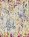 Close-up of Zellwood Colorful Stripes Area Carpet featuring burnt orange, fuchsia, and blue on a light beige background. Design-Rectangle-71010