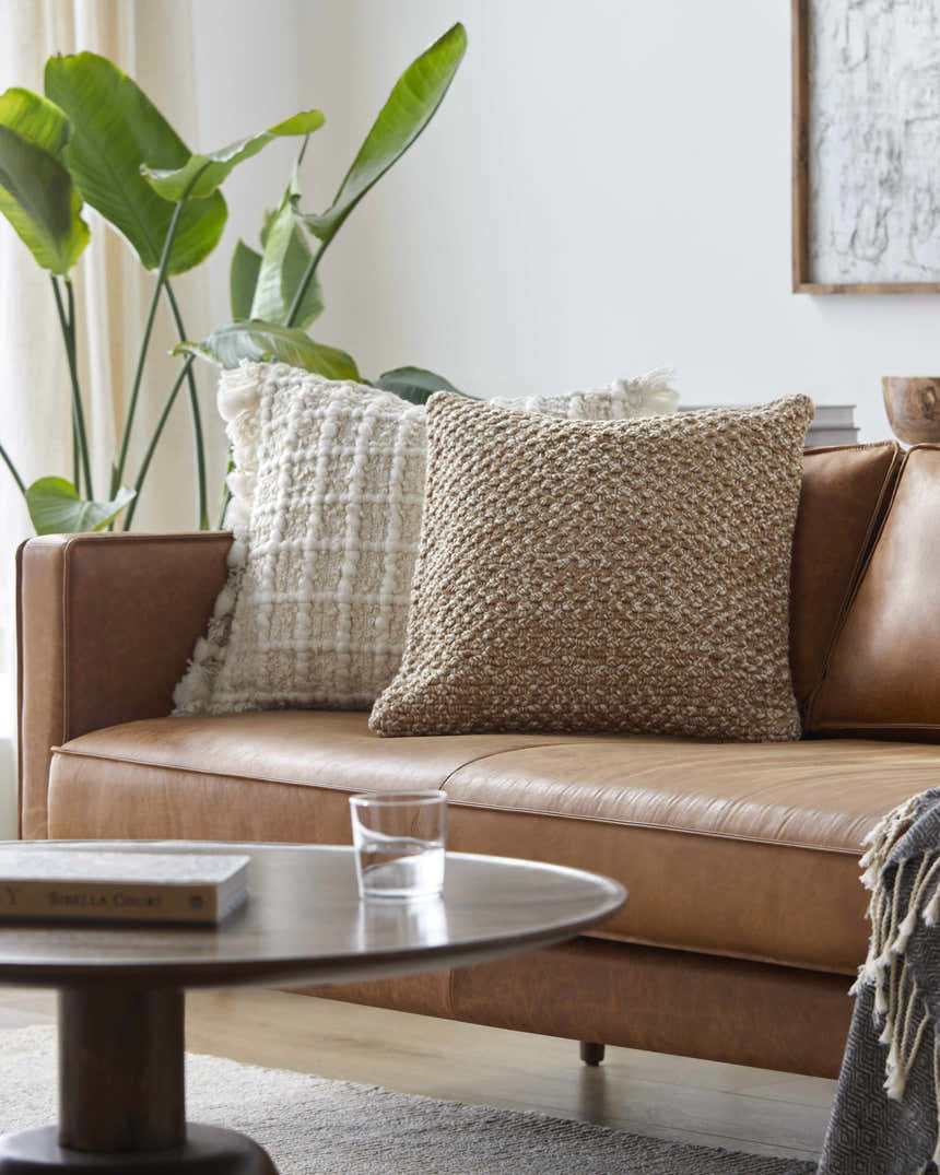 Delin Beige Quilted Texture Cottage Polyester Accent Pillow