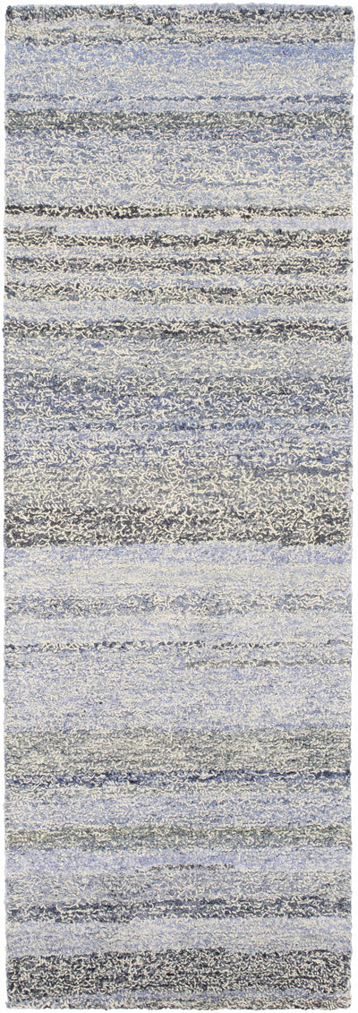 Zionville Blue Striped Handmade Wool Blend Rug