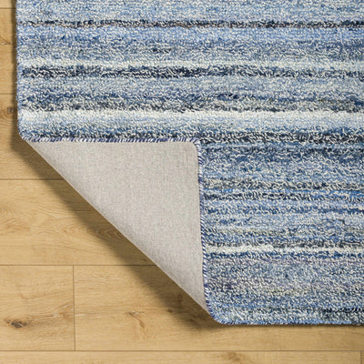 Zionville Blue Striped Handmade Wool Blend Rug