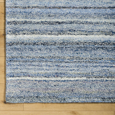 Zionville Blue Striped Handmade Wool Blend Rug