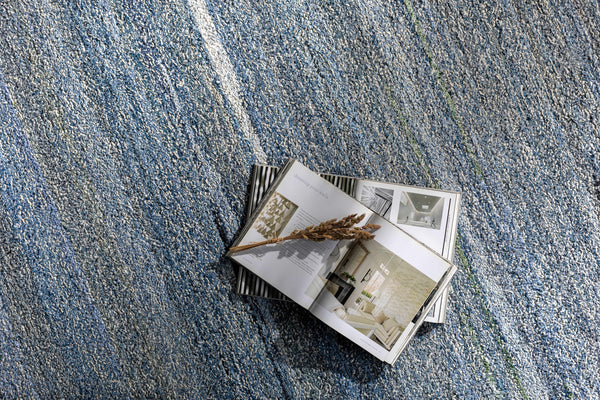 Zionville Blue Striped Handmade Wool Blend Rug