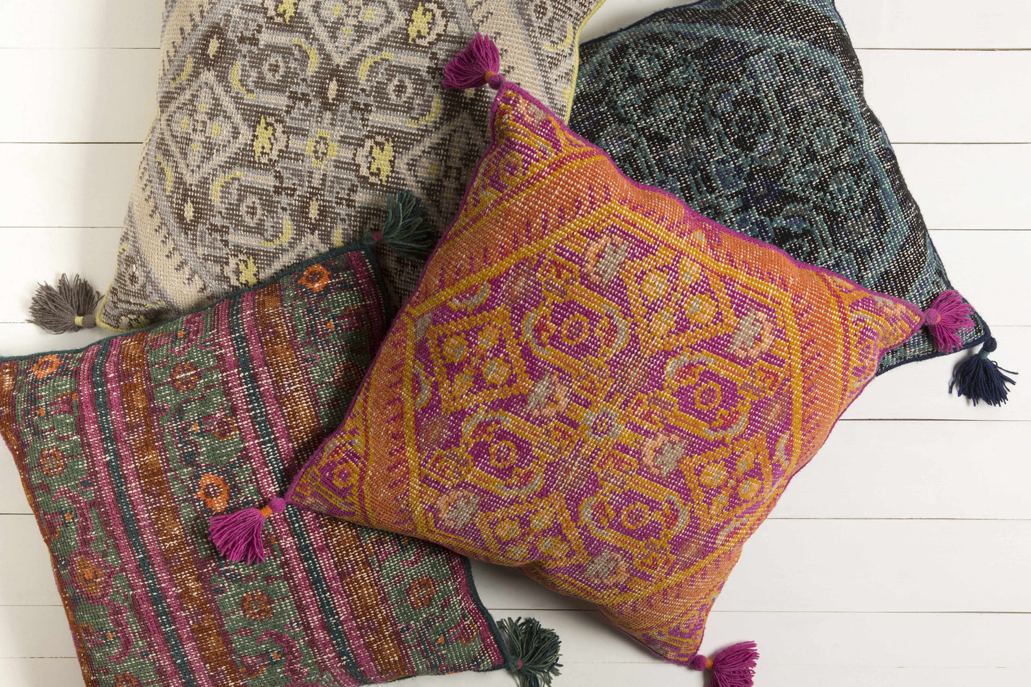 Longwarry Multicolor Tribal Tassel Floor Pillow - Clearance