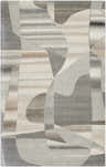 Close-up of Zareb Modern Wool Rug. Contemporary design with ash, gray, light silver, sage, and warm gray colors. Hand-tufted texture. Design-Rectangle-58